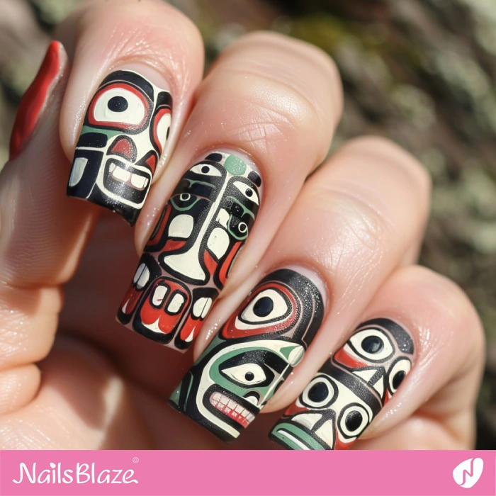 Haida Gwaii Totem Pole Nails | Tribal Nails - NB4601